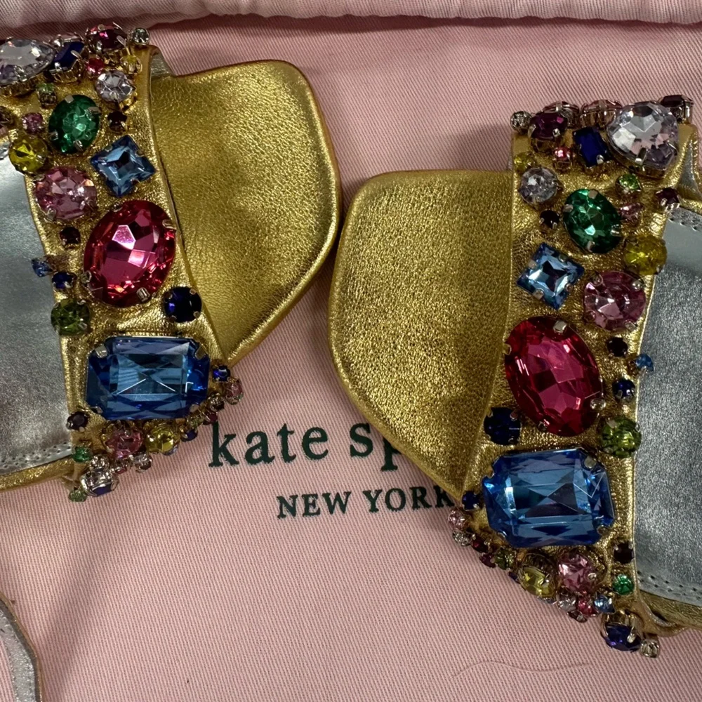 kate spade Gold Jeweled T-Strap Heels “treasure” Brand New Without Box